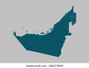 United Arab Emirates map vector,isolated ocean blue color on gray background