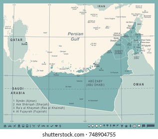 United Arab Emirates Map - Vintage Detailed Vector Illustration