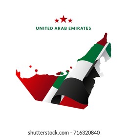 United Arab Emirates map with waving flag. Vector illustration.