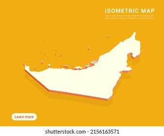 United Arab Emirates map white on yellow background with 3d isometric vector illustration.