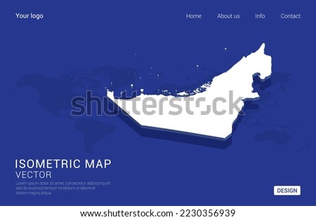 United Arab Emirates map white on dark blue background 3d isometric vector illustration.
