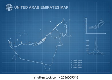 United Arab Emirates Map - World Map International vector template with outline style and white color isolated on blueprint background - Vector illustration eps 10