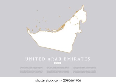 United Arab Emirates Map - World Map International vector template with white color and thin gold outline graphic sketch style isolated on grey background for design - Vector illustration eps 10
