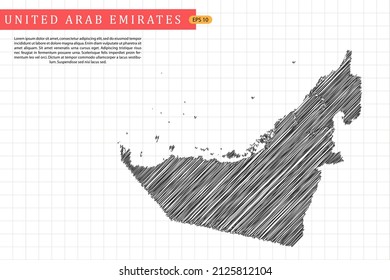 United Arab Emirates Map - World Map International vector template with black outline graphic sketch and old school style isolated on white grid background - Vector illustration eps 10