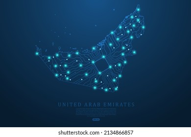 United Arab Emirates Map - World map vector with Abstract futuristic circuit board Illustration. High-tech technology mash line and point scales on dark background - Vector illustration ep 10 