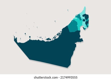 Karte der Vereinigten Arabischen Emirate - Weltkarte, internationale Vektorvorlage mit hochdetaillierter, blau-grüner Rahmenfarbe einzeln auf weißem Hintergrund - Vektorgrafikeps10