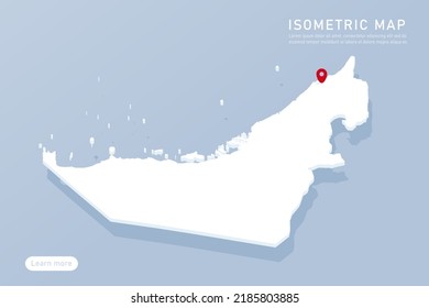 United Arab Emirates Map - World map International vector template with isometric style including shadow, white, blue color isolated on blue background for infographic - Vector illustration eps 10