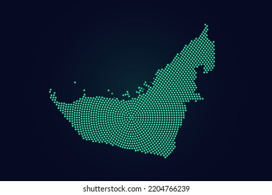 United Arab Emirates Map - World map vector template with green dots, grid, grunge, halftone style isolated on dark background for education, infographic, design, website - Vector illustration eps 10