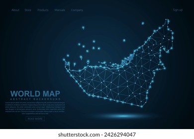 Vereinigte Arabische Emirate Karte - Weltkarte Maische Linie und Punkt-Skalen auf blauem Technologie-Hintergrund. Drahtrahmen 3D Mesh polygonale Netzwerklinie, Design Kugel, Punkt und Struktur - Vektor-Illustration eps 10