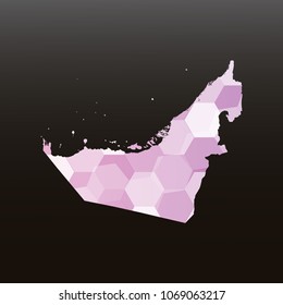 United Arab Emirates map-Purple map made of hexagon on black and gray background, gradient color. Vector illustration eps 10.