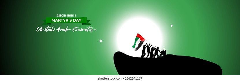 Martyr-Tag des Vereinigten Arabischen Emirats, Vektorgrafik, 1. Dezember, mit Flagge auf patriotischem Hintergrund 