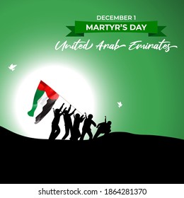 Martyr-Tag des Vereinigten Arabischen Emirats, Vektorgrafik, 1. Dezember, mit Flagge auf patriotischem Hintergrund 