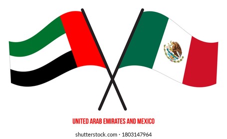 United Arab Emirates and Mexico Flags Crossed And Waving Flat Style. Official Proportion.