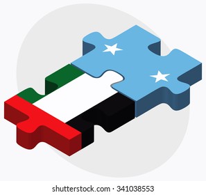 United Arab Emirates and Micronesia Flags in puzzle isolated on white background