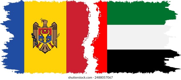 United Arab Emirates and Moldova grunge flags connection, vector