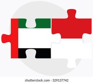 United Arab Emirates and Monaco Flags in puzzle isolated on white background