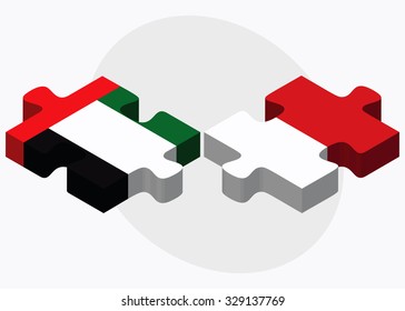 United Arab Emirates and Monaco Flags in puzzle isolated on white background