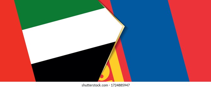 Die Fahnen der Vereinigten Arabischen Emirate und der Mongolei, zwei Vektorfahnen Symbol für Beziehung oder Konfrontation.