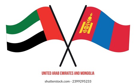 United Arab Emirates and Mongolia Flags Crossed And Waving Flat Style. Official Proportion.