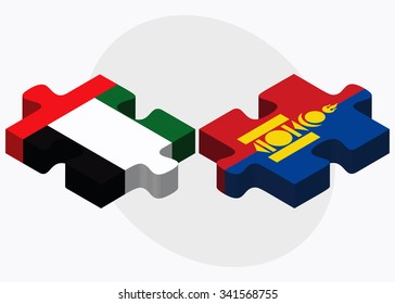 United Arab Emirates and Mongolia Flags in puzzle isolated on white background