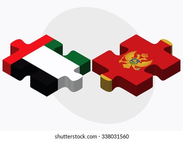 United Arab Emirates and Montenegro Flags in puzzle isolated on white background