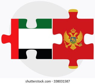 United Arab Emirates and Montenegro Flags in puzzle isolated on white background