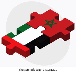 United Arab Emirates and Morocco Flags in puzzle isolated on white background