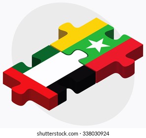 United Arab Emirates and Myanmar Flags in puzzle isolated on white background