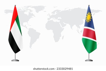 Emiratos Árabes Unidos y Namibia banderas para una reunión oficial en el contexto del mapa mundial.