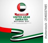 United Arab Emirates national day with waving ribbon flag banner background design