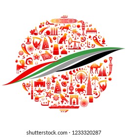 United Arab Emirates national day. 2 December. UAE Independence Day greeting card. World of UAE pattern with modern and traditional elements. 2018 and 2019 trend. Vector illustration color background.
