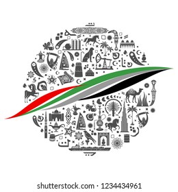 United Arab Emirates national day. 2 December. UAE Independence Day greeting card. World of UAE pattern with modern and traditional elements. 2018 and 2019 trend. Vector illustration color background.