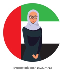 united arab emirates national day - arab woman with flag vector illustration