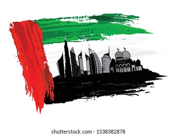 United Arab Emirates National Day Flag Painting background, UAE National Day 2 december, United Arab Emirates skyline. Vector illustration