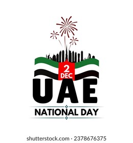 United arab Emirates national day celebration Design, Uae text with flag and landmarks art