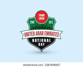 United Arab Emirates National Day. People are celebrating on the shield vector.