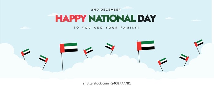 United Arab Emirates National Day cover or banner with UAE flag. Happy National day to UAE people. UAE Flag. Web Cover wish for independence day. 2nd December Arab people celebrating national day
