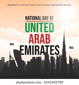 United Arab Emirates National Day with flag and silhouette buildings