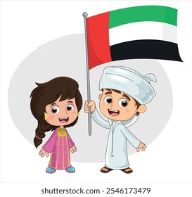 United Arab Emirates National Day 53, VAE Charakter Design.
Das Flag imitiert Zeichen auf weißem Hintergrund.