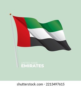 United Arab Emirates national flag waving at the flagpole. Vector 3D