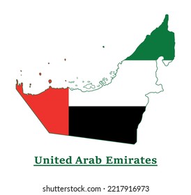 United Arab Emirates National Flag Map Design, Illustration Of Emirates Country Flag Inside The Map