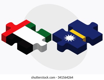 United Arab Emirates and Nauru Flags in puzzle isolated on white background