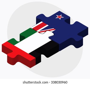 United Arab Emirates and New Zealand Flags in puzzle isolated on white background
