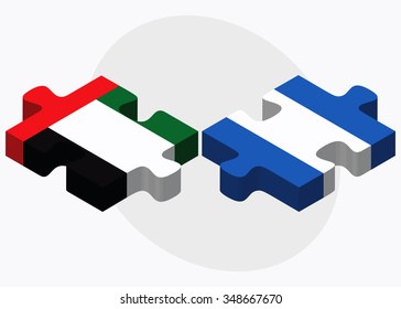 United Arab Emirates and Nicaragua Flags in puzzle isolated on white background