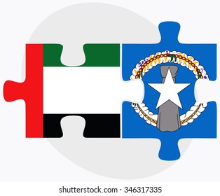 United Arab Emirates and Northern Mariana Islands Flags in puzzle isolated on white background
