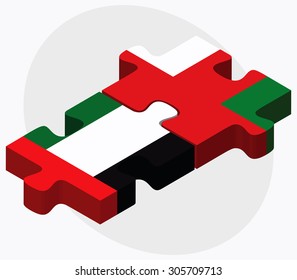 United Arab Emirates and Oman Flags in puzzle isolated on white background
