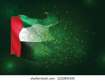 Vereinigte Arabische Emirate auf Vektorgrafik 3D-Flagge auf grünem Hintergrund mit Polygone und Datennummern