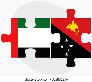 United Arab Emirates and Papua New Guinea Flags in puzzle isolated on white background