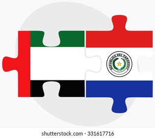 United Arab Emirates and Paraguay Flags in puzzle isolated on white background