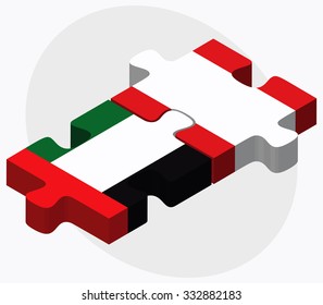 United Arab Emirates and Peru Flags in puzzle isolated on white background